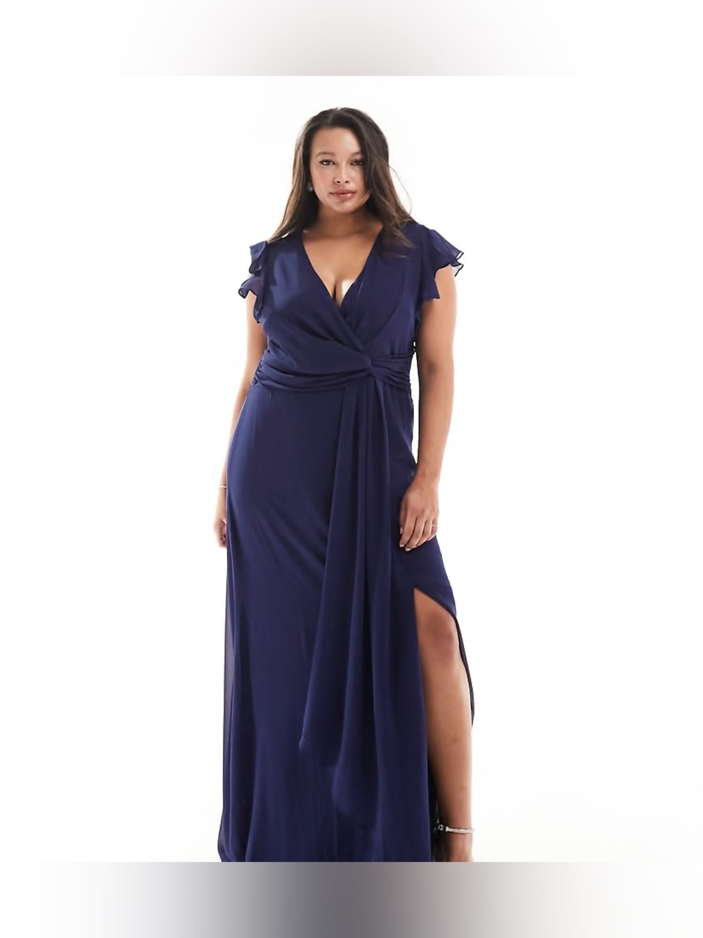 Elegant Navy Wrap Maxi Dress with Side Slit